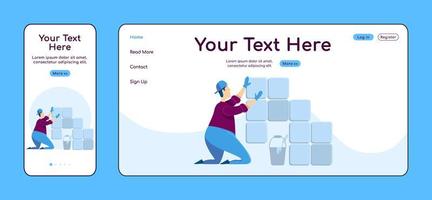 Laying tiles adaptive landing page flat color vector template