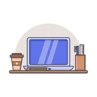 Laptop and coffee on desk vector