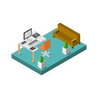 Isometric Office Desk On White Background vector