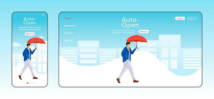 Auto open umbrella landing page flat color vector template