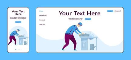 Carpentry adaptive landing page flat color vector template