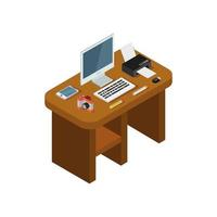 Isometric Office Desk On White Background vector