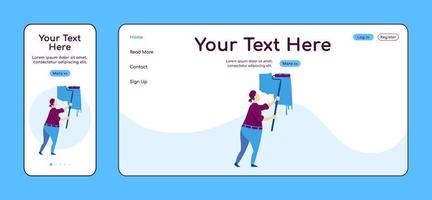 Man painting wall adaptive landing page flat color vector template