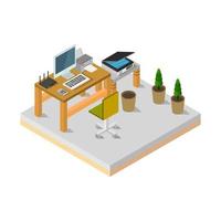 Isometric Office Desk On White Background vector