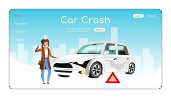 Car crash landing page flat color vector template