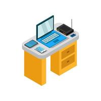 Isometric Office Desk On White Background vector