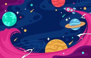 Flat Colorful Space with Rocket Background