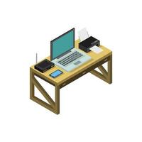 Isometric Office Desk On White Background vector