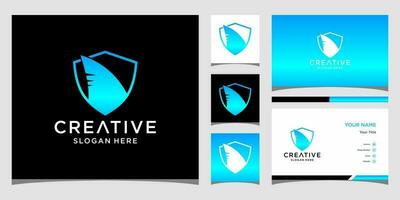 Shark logo templates and business card design vector