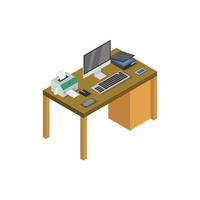 Isometric Office Desk On White Background vector