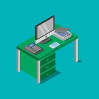 Isometric Office Desk On White Background vector