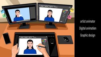 Animator Designer in Creative Process Art Project vector