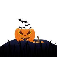 halloween broken pumpkin with bats flying vector