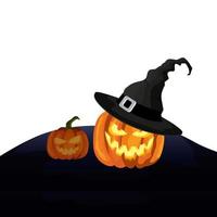 halloween pumpkins with hat witch vector