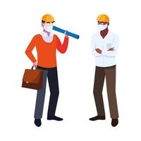 engineer and architect with mask and helmet vector