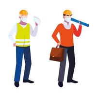 operator and architect with mask and helmet vector