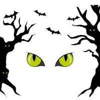 haunted dry trees with eyes scary and bats flying vector