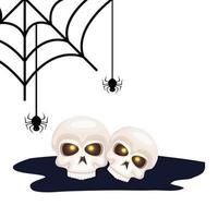 skull dead halloween with spiders vector