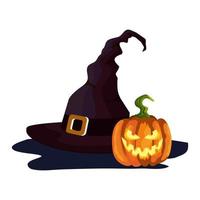 hat of witch and pumpkin of halloween vector