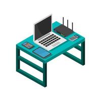 Isometric Office Desk On White Background vector