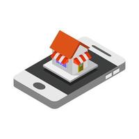 Isometric Shop Illustrated On Smartphone vector