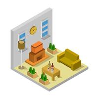 Room With Isometric Fireplace On White Background vector