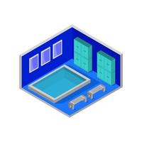 Habitación con piscina isométrica sobre fondo blanco. vector