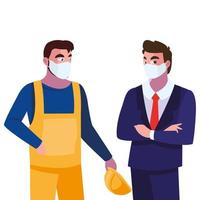 men operator and executive with mask and helmet vector