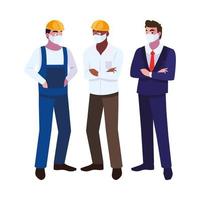 Industry operators wearing face masks at work vector