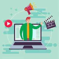 man live streaming concept illustration in flat style vector