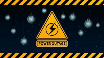 Power outage, yellow warning logo on the background of starry sky and dull light bulbs vector