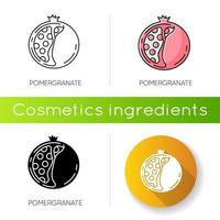 Pomegranate icon. Natural exfoliant. Sliced fruit with seeds. vector