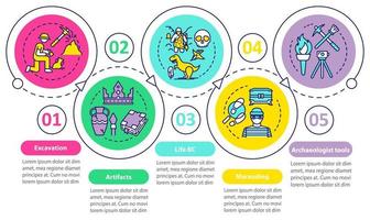 Archeology vector infographic template. Historical science presentation design elements. Data visualization with five steps. Process timeline chart. Workflow layout with linear icons