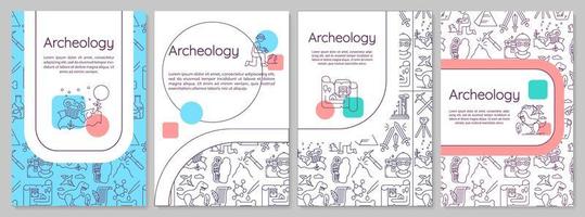 Archeology brochure template. Paleontology and history. Flyer, booklet, leaflet print, cover design with linear icons. vector