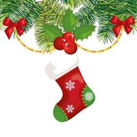 calcetín colgante con decoración navideña vector