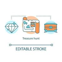 Treasure hunt concept icon. Search for jewel chest with map. Historical research ancient antiques. vector