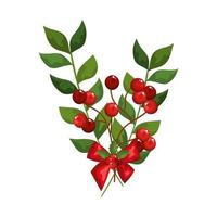 leafs with seeds and bow ribbon decoration christmas vector