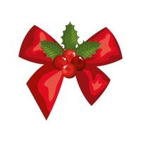 bow ribbon christmas with leafs decoration vector