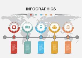 Plantilla de diseño infográfico de líneas de tiempo con 5 pancartas vector