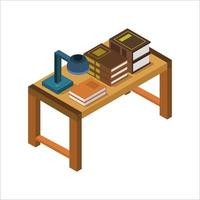 Desk With Isometric Books On White Background vector