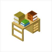 Desk With Isometric Books On White Background vector