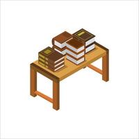 Desk With Isometric Books On White Background vector