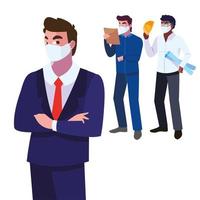 engineers and executive wearing face masks vector illustration design