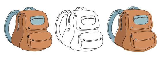 mochila escolar en 3 estilos diferentes vector