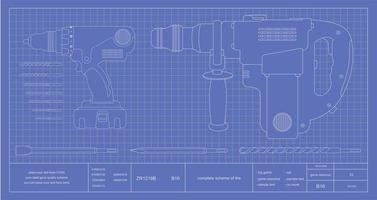 Drill, hammer drill and bits engineer blueprint vector