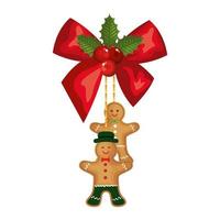 bow ribbon christmas with ginger cookies hanging vector