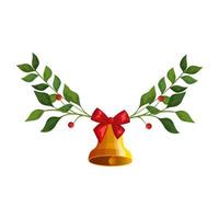 bell christmas with branches and leafs decorative vector