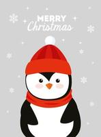 cartel de feliz navidad con pingüino vector