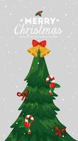 merry christmas poster with pine tree vector