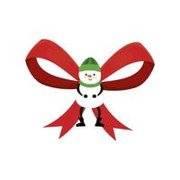 merry christmas cute snowman with bow ribbon vector